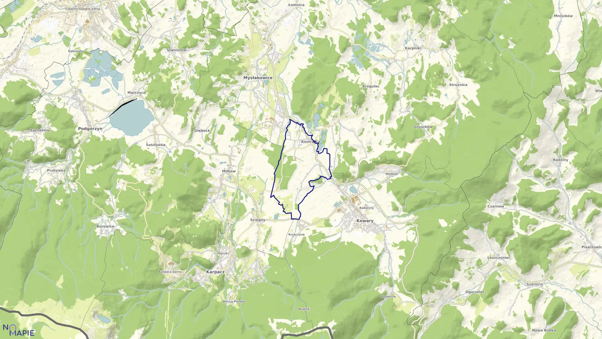 Mapa obrębu KOSTRZYCA w gminie Mysłakowice