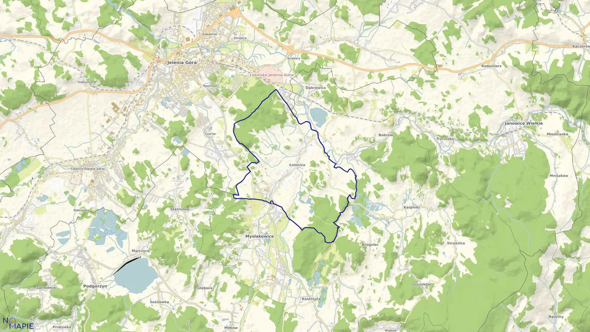 Mapa obrębu ŁOMNICA w gminie Mysłakowice